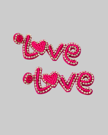 Hot pink love seed bead rhinestone earrings - Modestly Vogue